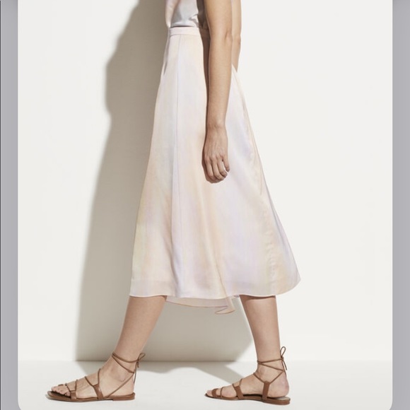 VINCE Rainbow Wash Drape Asymmetric Midi Skirt pastel pink slip skirt - Picture 3 of 16